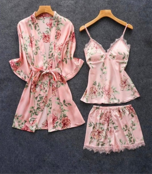 3PC Pink Floral Ladies Lounge Set