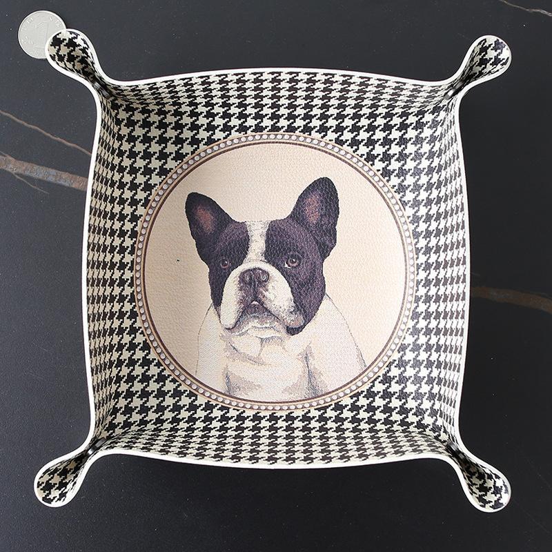 Dog Motif Leather Valet Tray