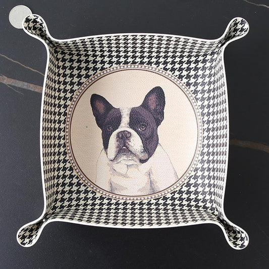 Dog Motif Leather Valet Tray