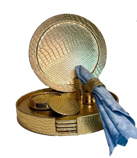 Faux Croc Coasters, Chargers And Napkin Rings Set