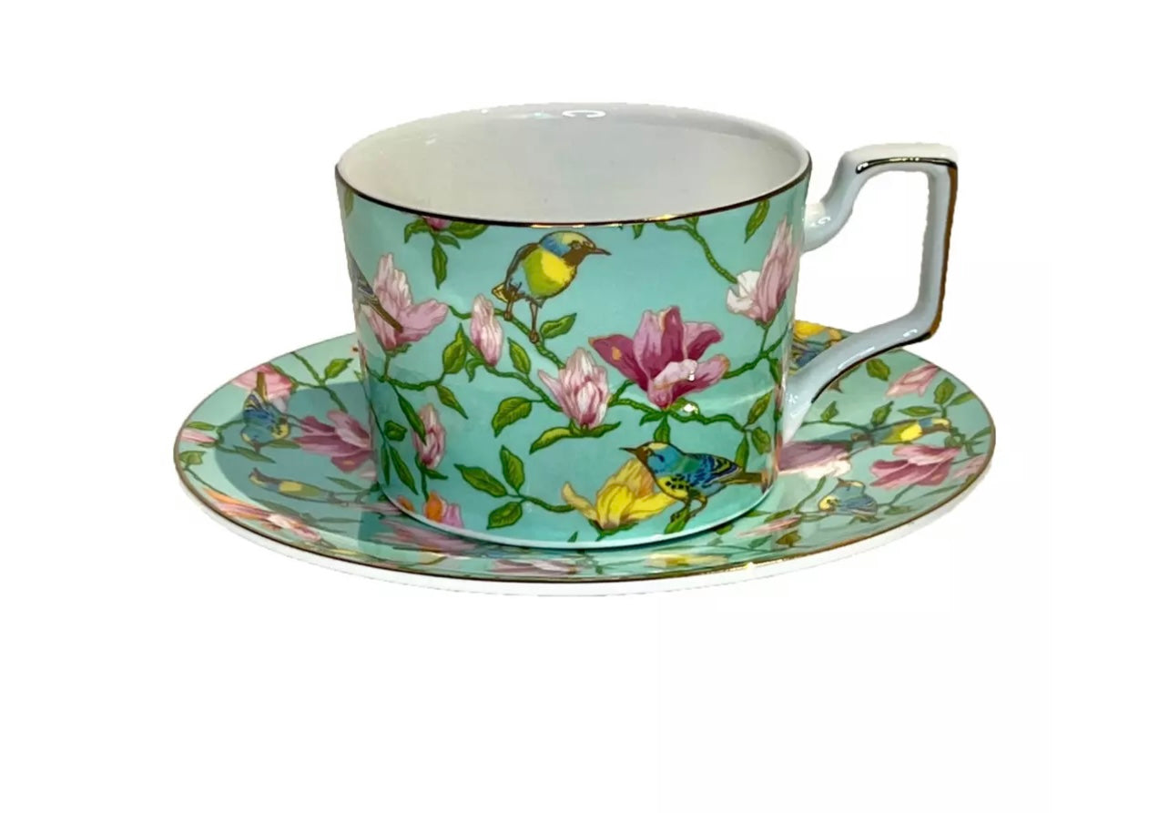 Floral Cup and Saucer Set of Two