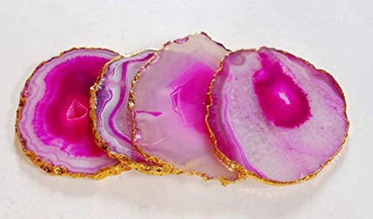 Set of Four Agate, Gold Rimmed Coasters