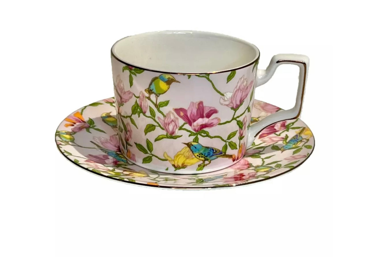 Floral Cup and Saucer Set of Two