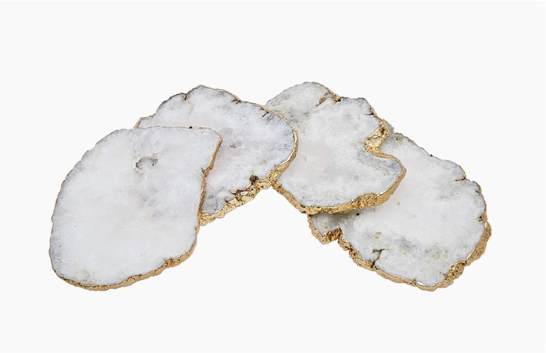 Set of Four Agate, Gold Rimmed Coasters
