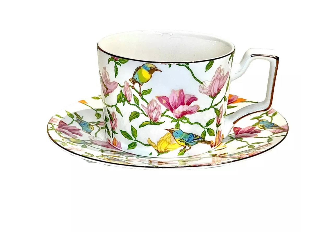 Floral Cup and Saucer Set of Two
