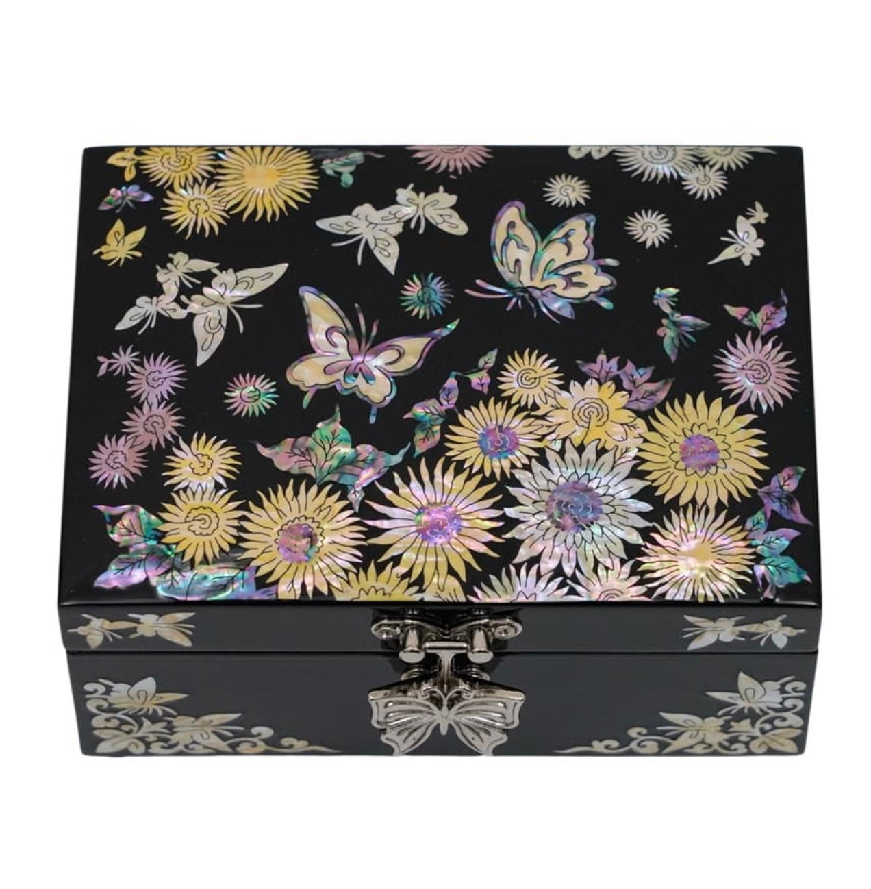 Sun Flower and Butterfly Mother of Pearl Jewelry Box