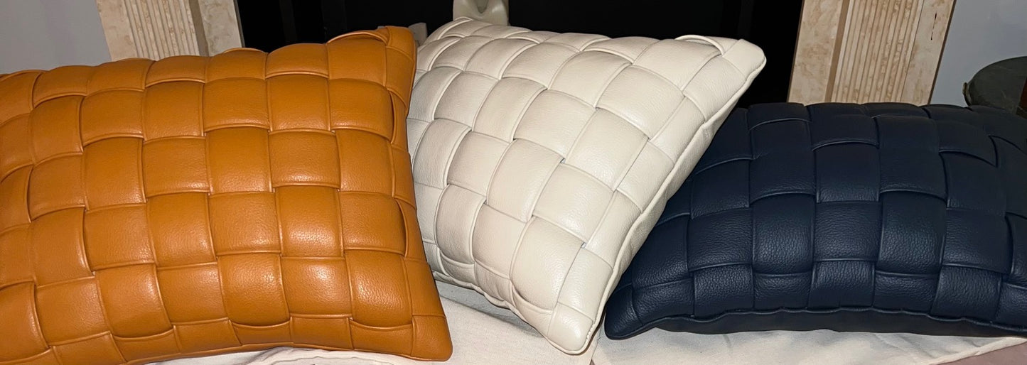 Woven Leather Throw Pillows