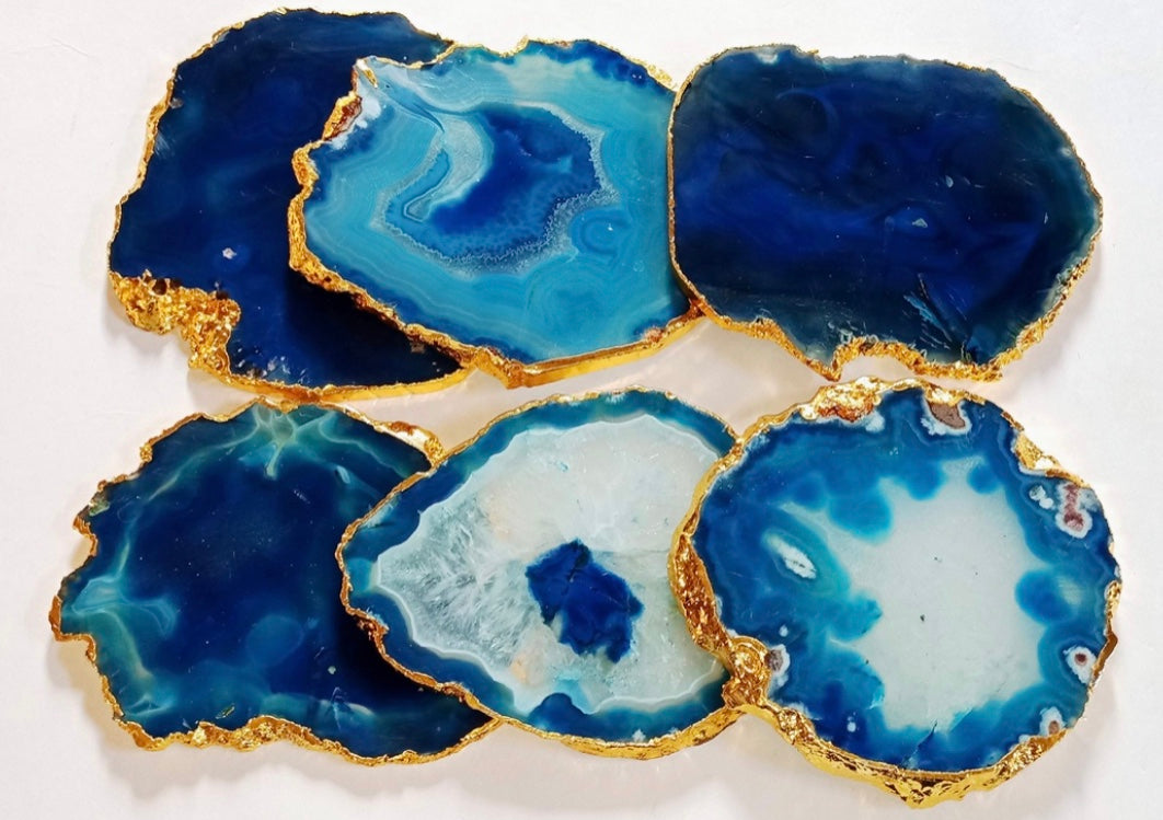 Set of Four Agate, Gold Rimmed Coasters