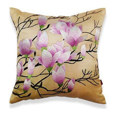 Hand Embroidered Floral Silk Pillow